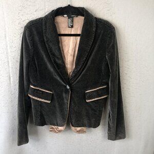 Ecko Red Blazer Womens XL Gray Velvet Cotton Blend Jacket Satin Trim Y2K Preppy